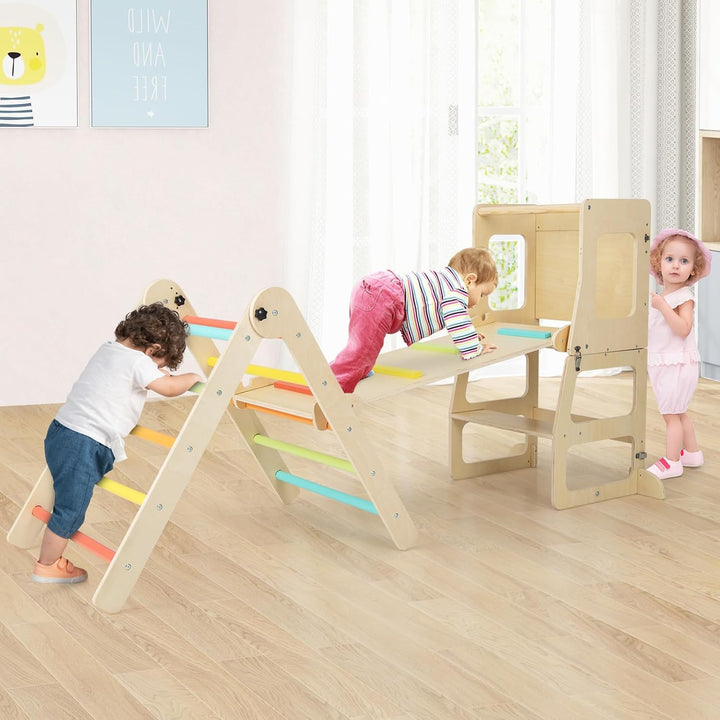 COSTWAY Kletterdreieck mit Rutsche, 7 in 1 Klettergerüst Indoor für Kinder ab 3 Jahren, inkl. Klette