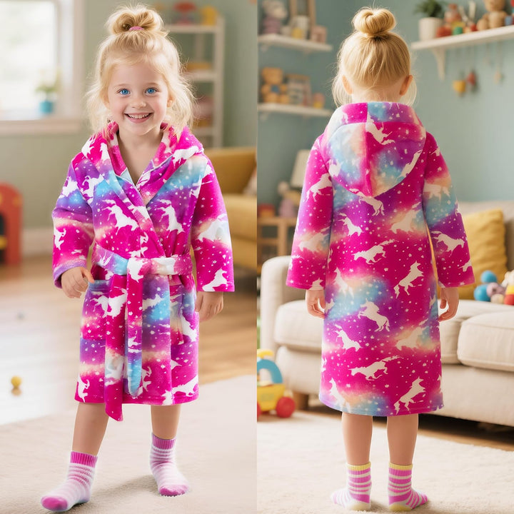 Bademantel für Kinder Mädchen Jungen Fleece Kinderbademantel mit Kapuze, Flanell Flauschig Morgenman