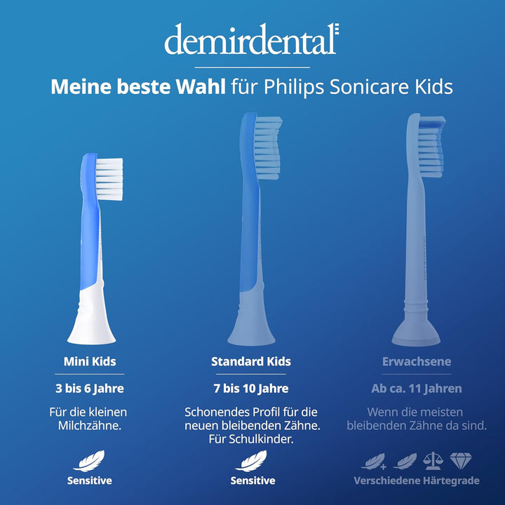 demirdental Kinder Ersatzbürsten passend für Philips Sonicare Kids, Compact Mini Bürstenköpfe für 3-