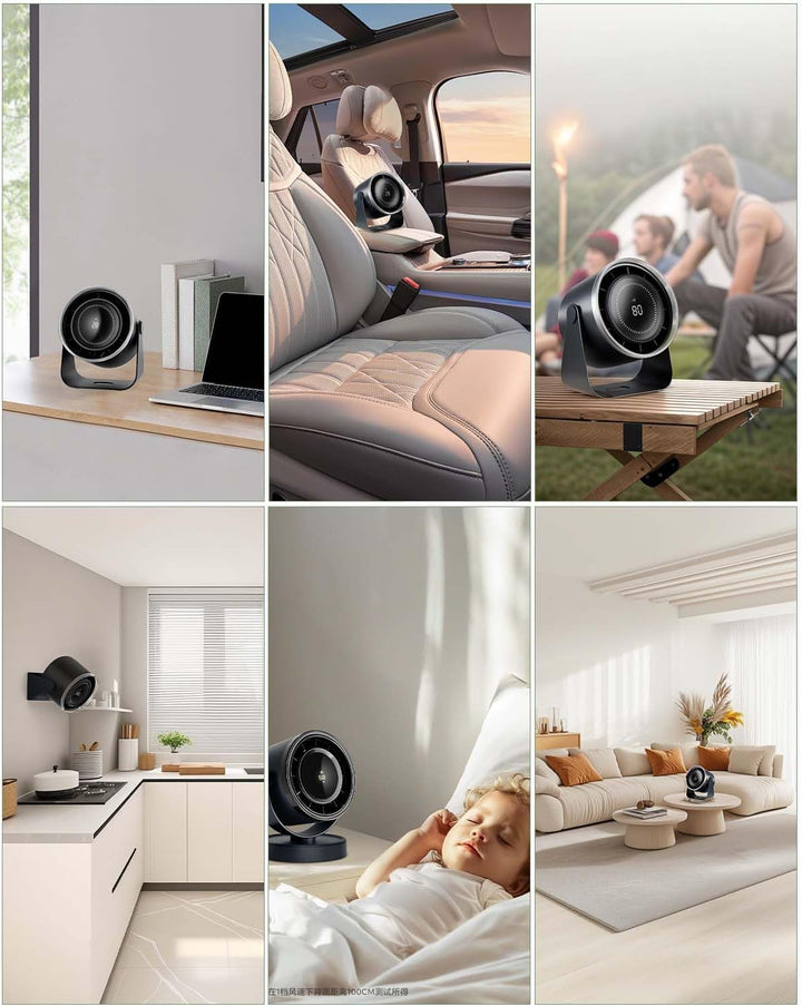 Tisch-Ventilator, 3600mAh Akku, Ultra-leise unter 35dB, 1-100 Stufenlos Geschwindigkeit, 12 m/s Luft
