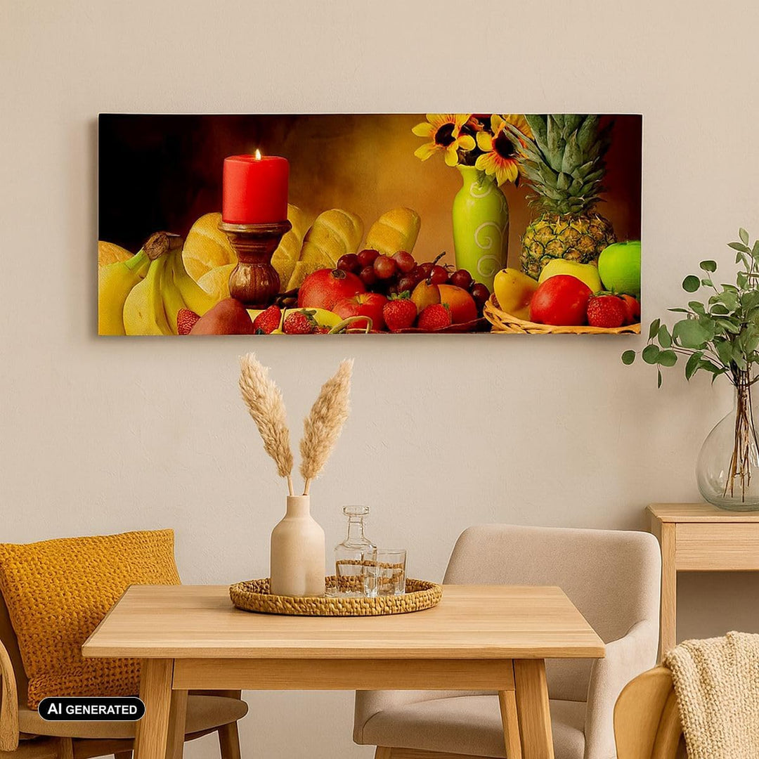 Wandbilder Dekoration Wohnzimmer Banane Korb Essen Früchte Panorama Bilder auf Leinwand 120x50cm Lei