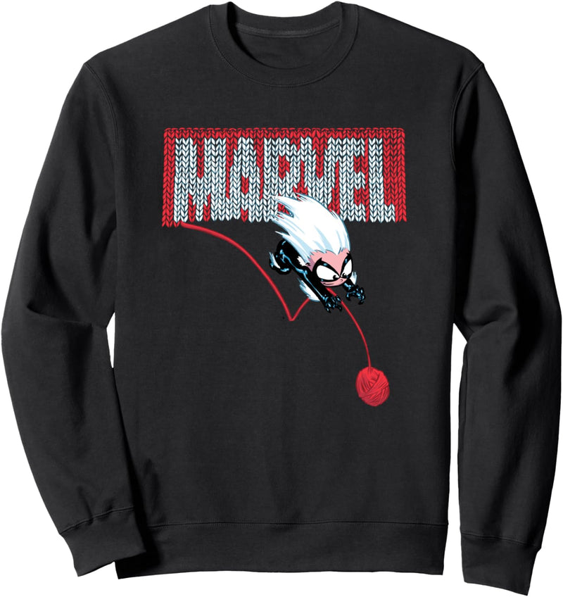 Marvel Spider-Man Cartoon Kawaii Black Cat Knit Marvel Logo Sweatshirt