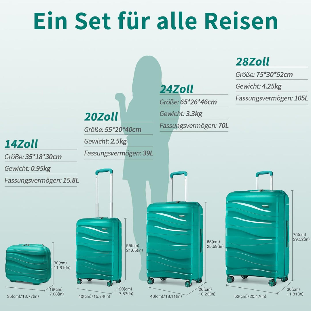 KONO Hartschalenkoffer Gross Leicht Koffer Trolley Reisekoffer mit 4 Rollen und TSA Schloss, 76x50x3