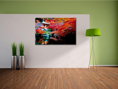 Dark Chinesischer Tempel, Bild auf Leinwand, XXL riesige Bilder fertig gerahmt mit Keilrahmen, Kunst