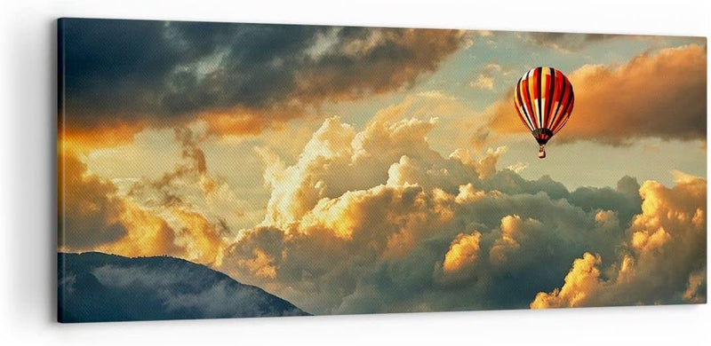 Wandbilder Dekoration Wohnzimmer Wolken Ballon Flug Panorama Bilder auf Leinwand 120x50cm Leinwandbi