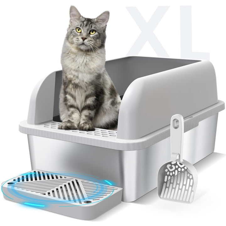 Suzzipaws XL Geschlossene Katzenklo Edelstahl Mit Deckel für grosse Katzen | Hochwandige auslaufsich