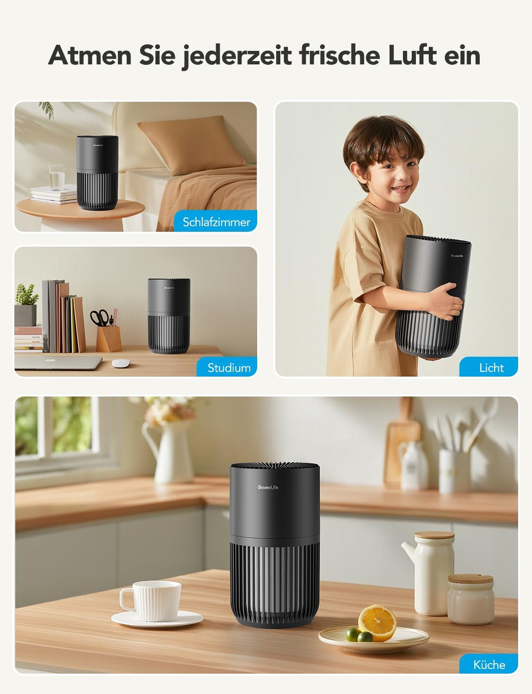 GoveeLife Mini-Luftreiniger fürs Schlafzimmer, intellig. HEPA-Filter mit Alexa-App-Steuerung gegen T