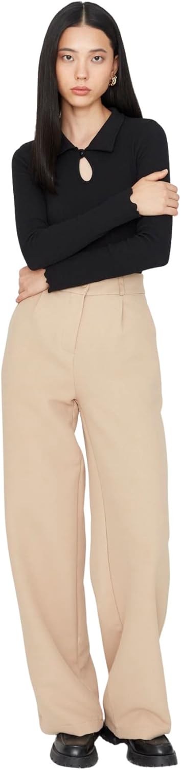 Trendyol Women's Herren Mittlerer Bund Wide Leg Hose Pants, Camel, 38