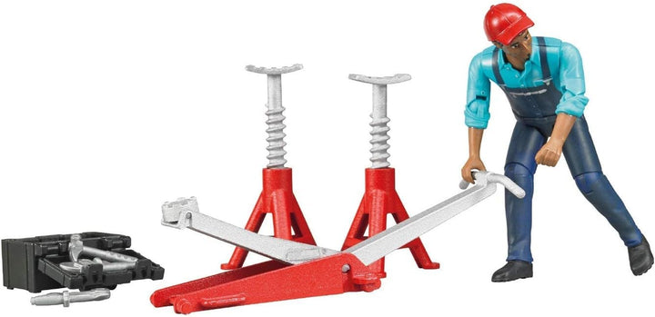 bruder 62100 - Bworld Figurenset Werkstatt - 1:16 Mechaniker Spielzeug-Figur Mensch Motorrad-Werksta