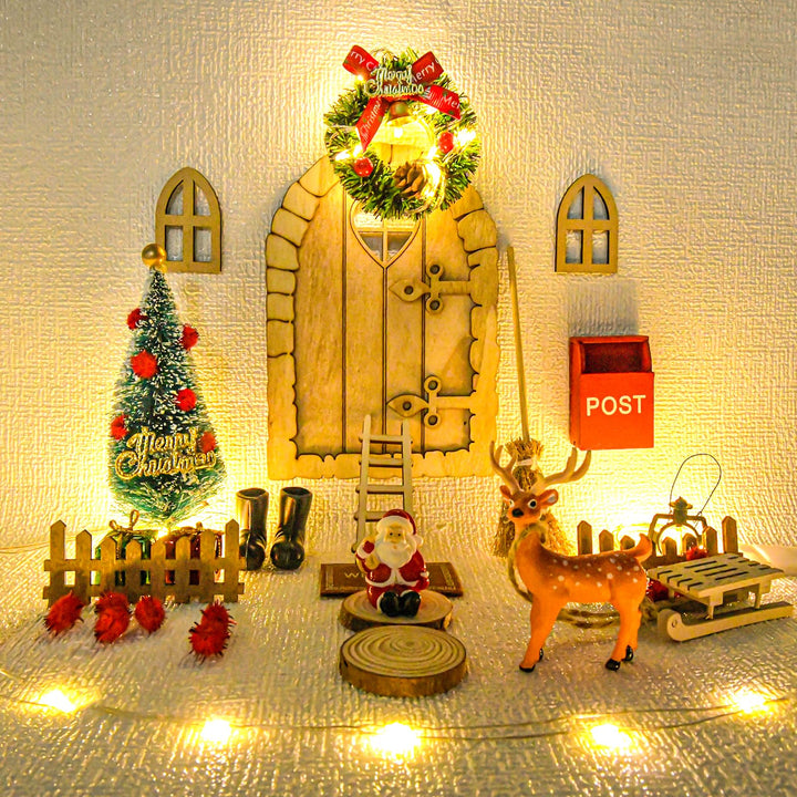 FFZZKJ Wichteltür Zubehör Weihnachten Set 46Pcs Weihnachtswichtel Tür Komplettset mit Licht Weihnach