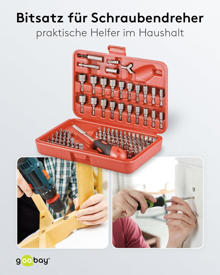 Goobay 77119 Bit Set Universal 113 Teile / Bitsatz mit magnetischen Bitschraubendreher 6,3mm / S2 We