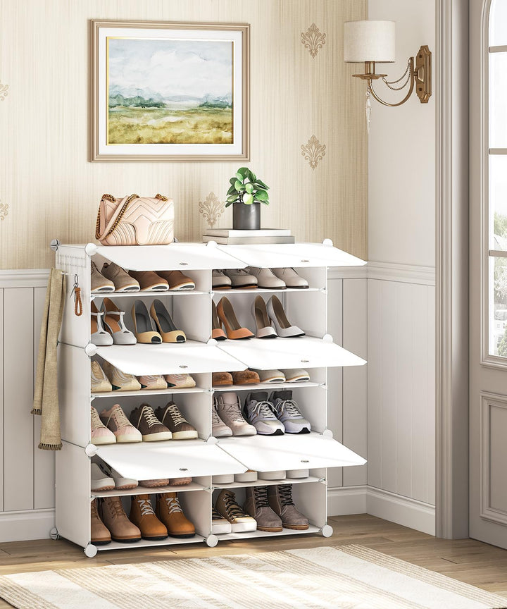 HOOBRO Schuhregal mit 6 Fächern, Schuhschrank, für 24 Paar Schuhe, 40 x 30 x 30 cm pro Fach, schmal,