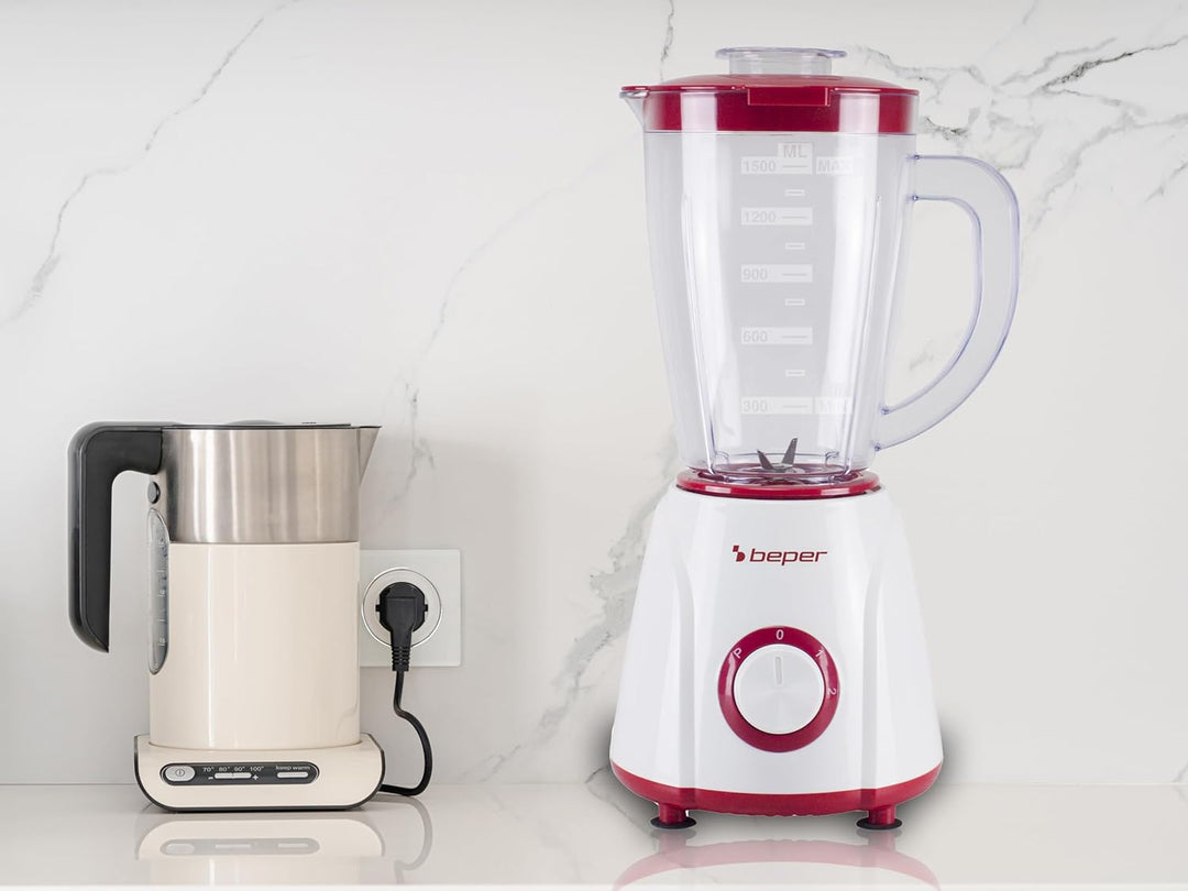BEPER P102FRU501 Tischmixer 1,5 l – 400 W, 4 Klingen aus Edelstahl, 2 Geschwindigkeiten + Pulsfunkti