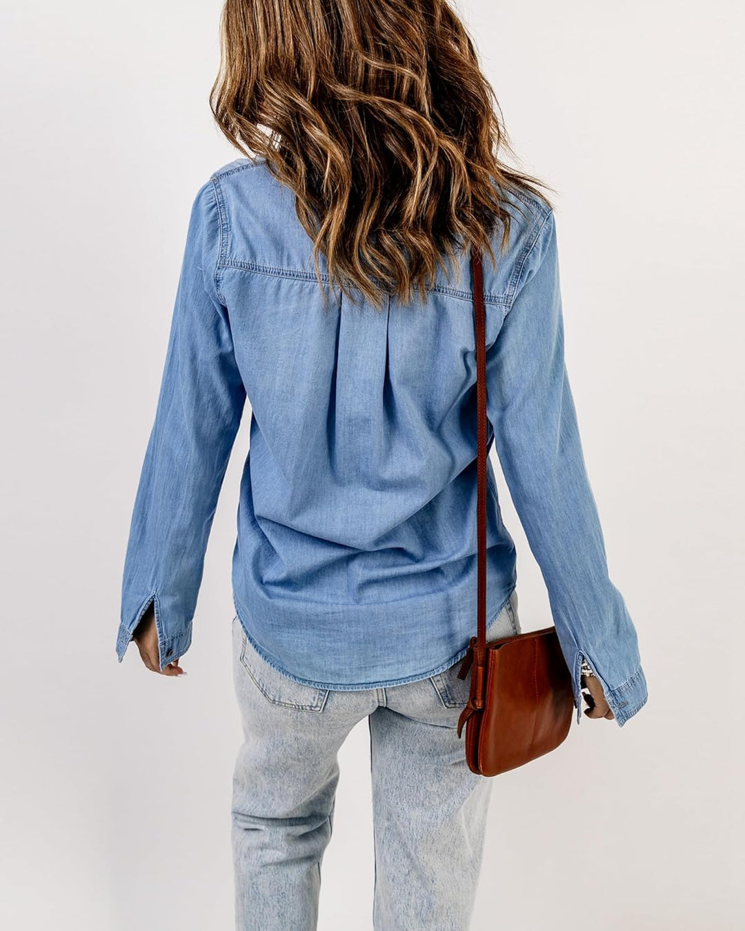 Roskiky Jeanshemd Damen Bluse Damen Western Hemden Tunika Damen Langarm Button Down Oberteile Damen