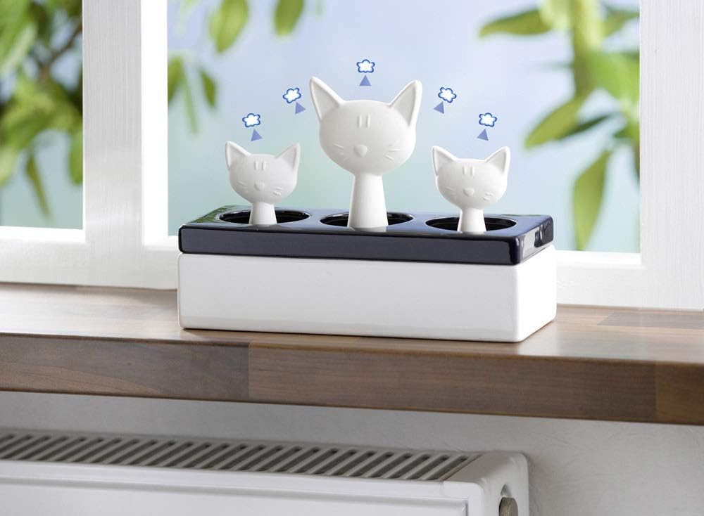 Wenko 52608100 Luftbefeuchter Katzenfamilie - Keramik-Verdunster, 22 x 15.5 x 8.5 cm, weiss-schwarz