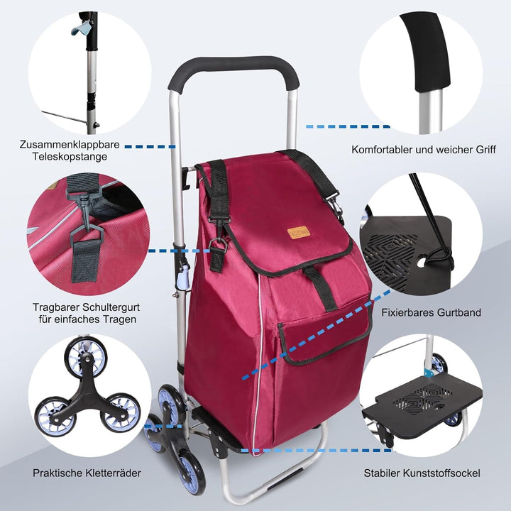 Einkaufstrolley, Trolley, klappbar, Einkaufstasche mit Rollen, Tasche abnehmbar, Einkaufstrolley Tre
