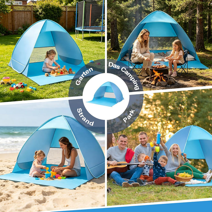 XXL Strandmuschel Pop Up für 3 Erwachsene oder 5 Kinder (200x165x130cm) - Silberbeschichtetes Strand