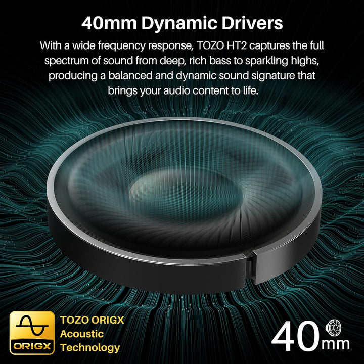 TOZO HT2 Kabelloser Bluetooth Kopfhörer Over-Ear mit Hybrid Active Noise Cancelling, 56 Stdn. Spielz