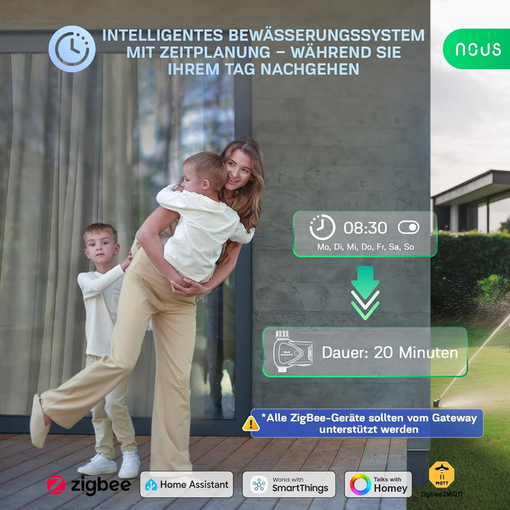 NOUS ZigBee Smart Wasserhahn-Ventil, Bewässerungssteuerung IP66, Kompatibel mit Alexa, Google Assist