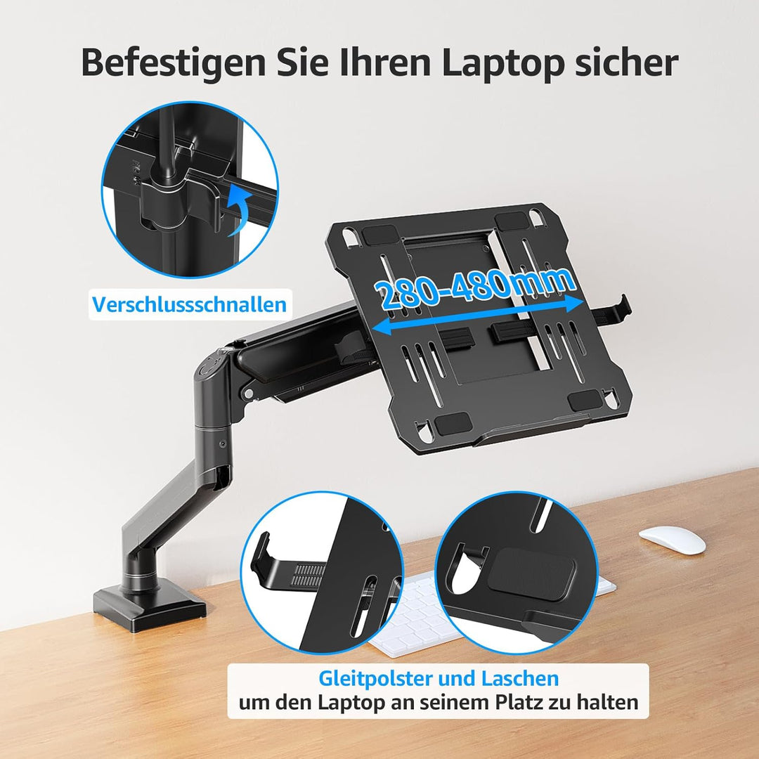 MOUNTUP Monitor Halterung mit Laptopablage, 2 in 1 verstellbare Laptop Armhalterung für 14-17 Zoll-N
