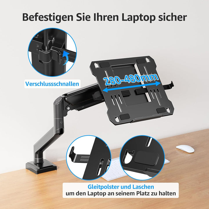 MOUNTUP Monitor Halterung mit Laptopablage, 2 in 1 verstellbare Laptop Armhalterung für 14-17 Zoll-N