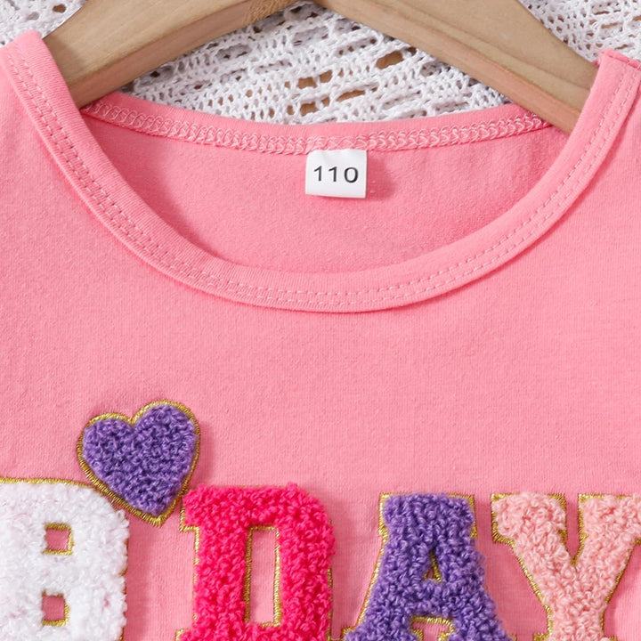 Kleinkind Baby Mädchen Geburtstag Outfit Birthday Girl Buchstabenstickerei T-Shirt Tutu Tüllrock Set
