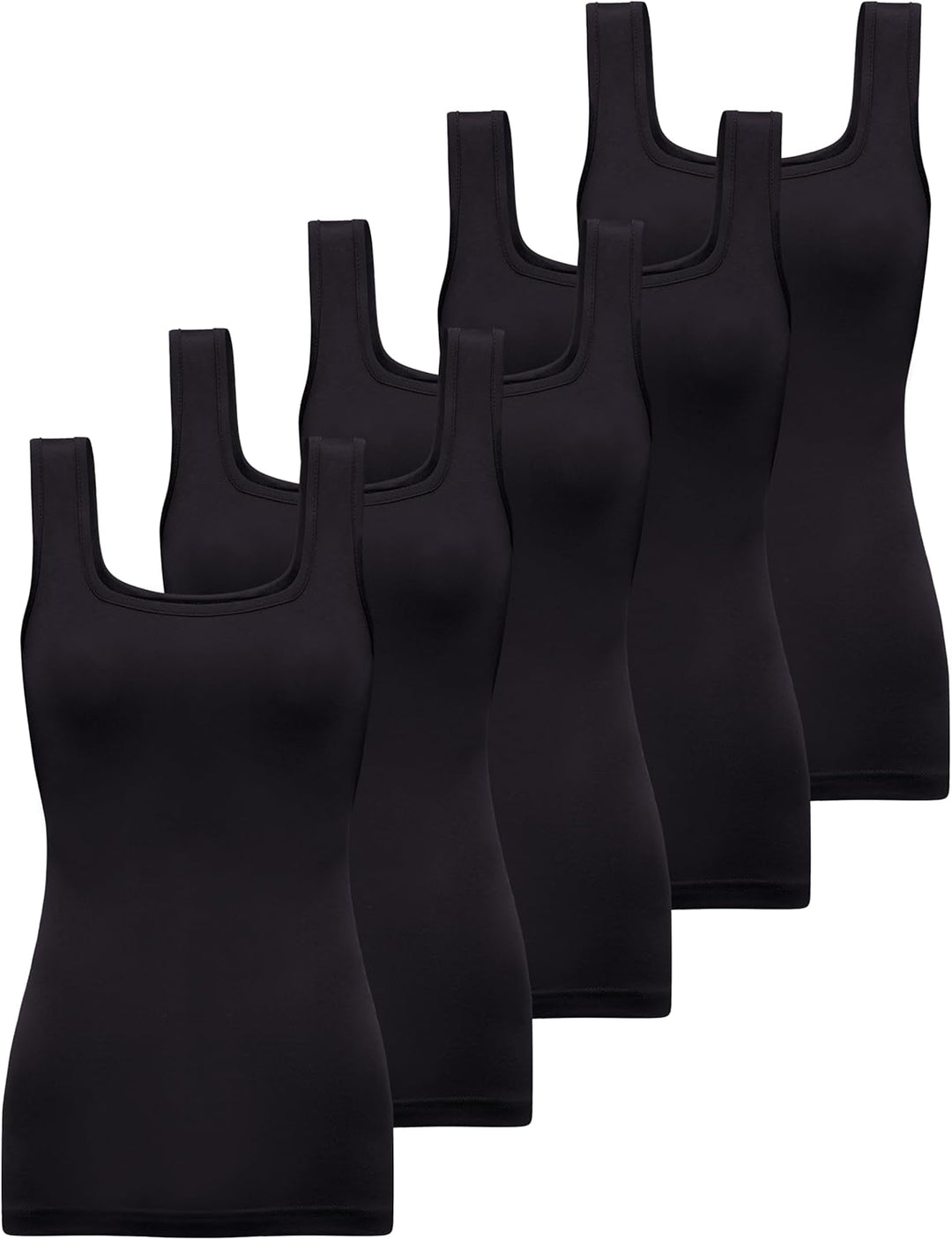 BQTQ 5 Pcs Tank Top Stretch Damen Unterhemden Basic Top Elastische Unterhemd mit Quadratischem Aussc