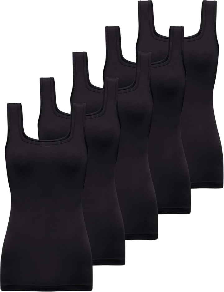 BQTQ 5 Pcs Tank Top Stretch Damen Unterhemden Basic Top Elastische Unterhemd mit Quadratischem Aussc