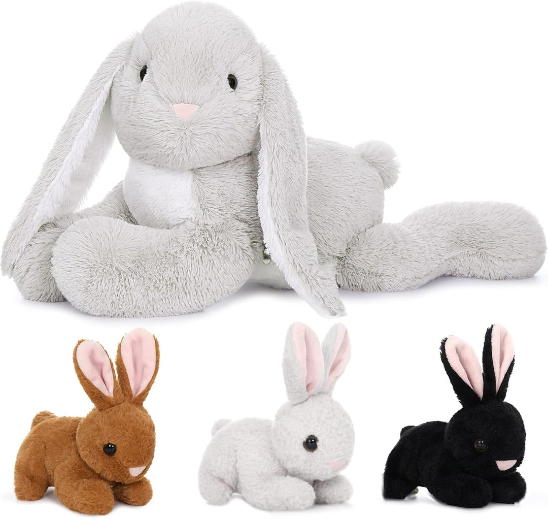 MorisMos Hase Kuscheltier XXL, 60cm Riesen Plüschtier Hase mit 3 Baby, Gross Plüschhase Stofftier We