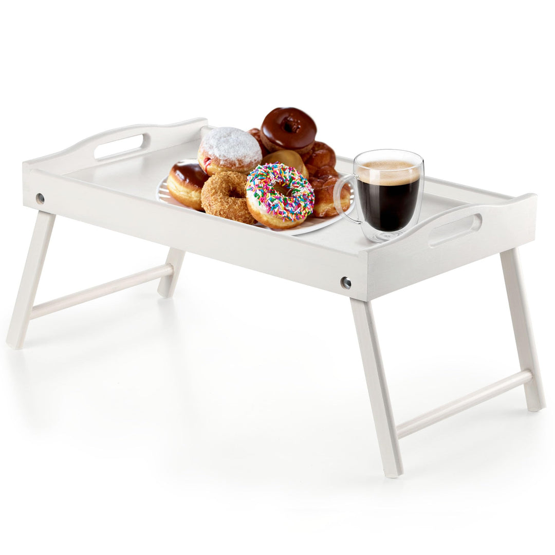 KADAX Betttisch, Frühstückstablett aus Kiefernholz, 19x30x50cm Serviertablett, klappbares Bett-Table