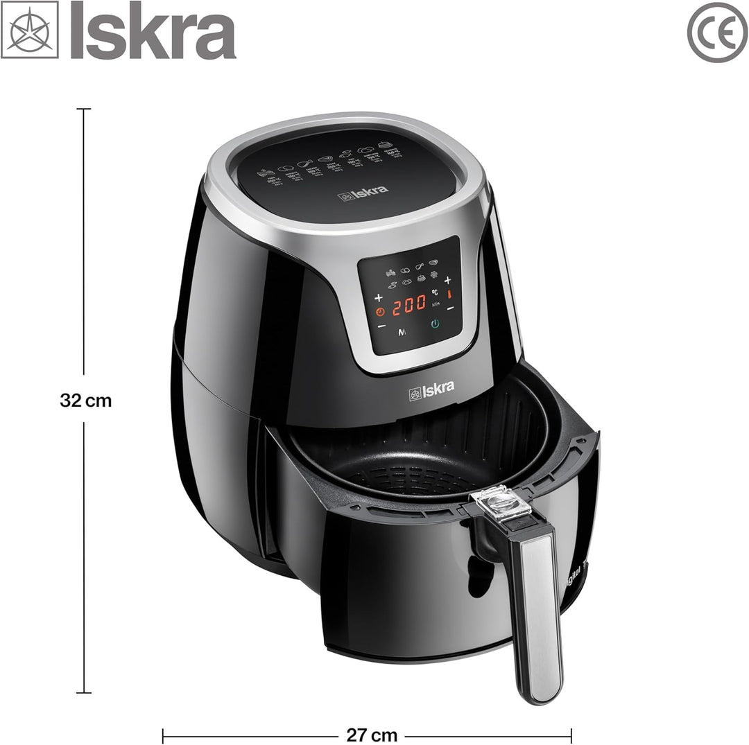 Iskra Heissluftfritteuse klein | 3.2L Airfryer | Touchscreen mit 8 Programmen | Gesunde Fritteuse oh