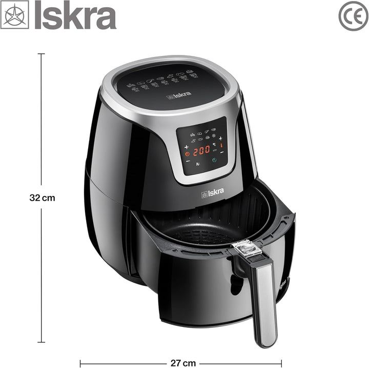 Iskra Heissluftfritteuse klein | 3.2L Airfryer | Touchscreen mit 8 Programmen | Gesunde Fritteuse oh