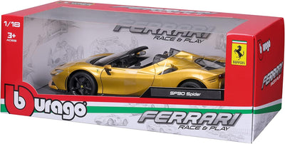 Bburago Ferrari SF90 Spider: Modellauto im Massstab 1:18, Ferrari Race & Play Serie, Kofferraum, Mot