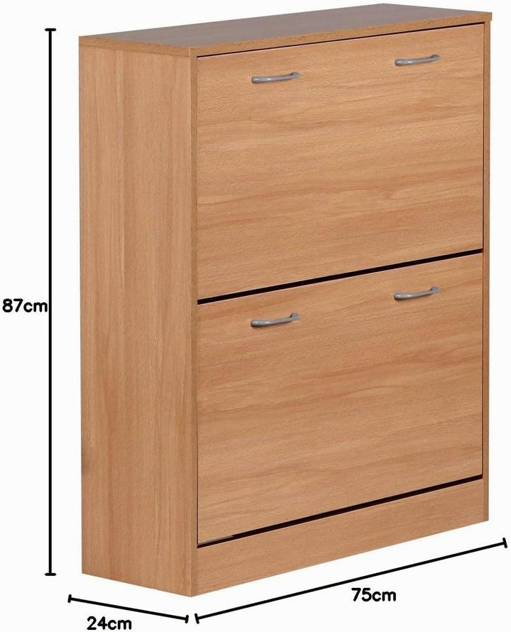 Wohnling Schuhkipper Kiel Buche matt 2 Fächer 75 x 87 x 24 cm | Design Holz-Schuhschrank zum klappen