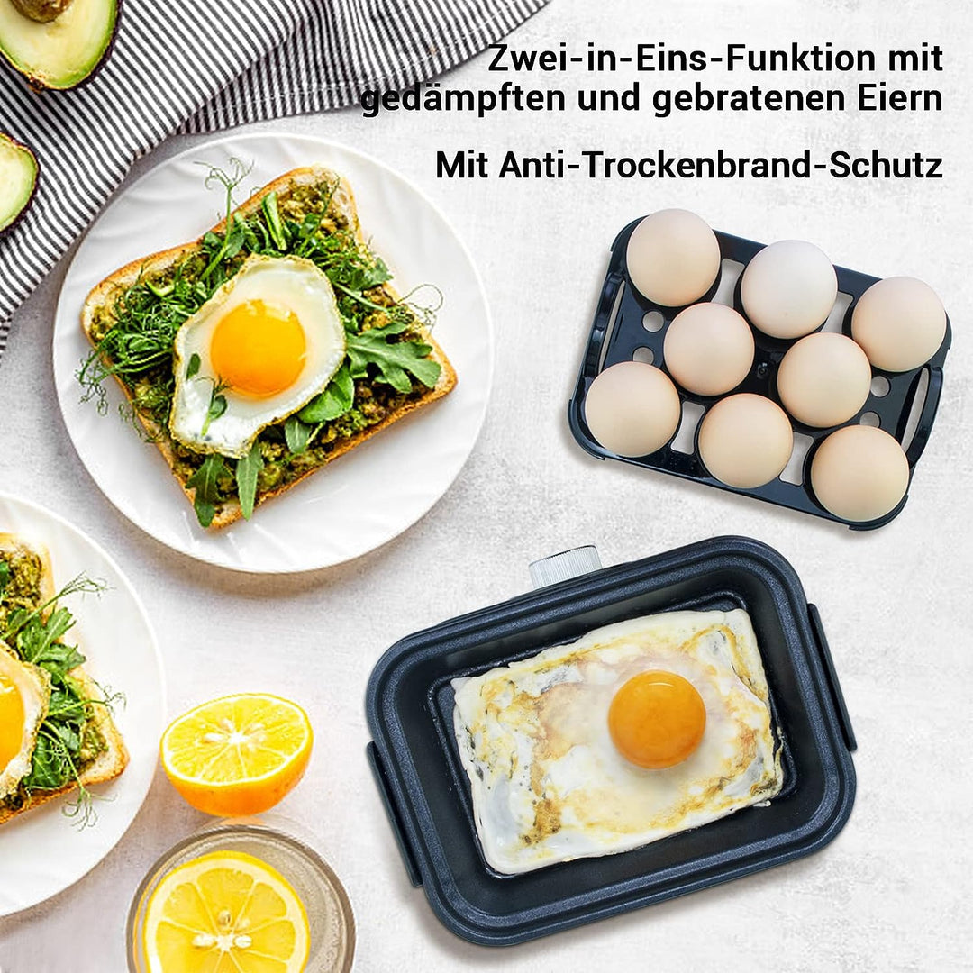 Augosma 2 in 1 Eierkocher Edelstahl mit Bratpfanne, Eierkocher für 1-8 Eier mit Zeiteinstellung zur