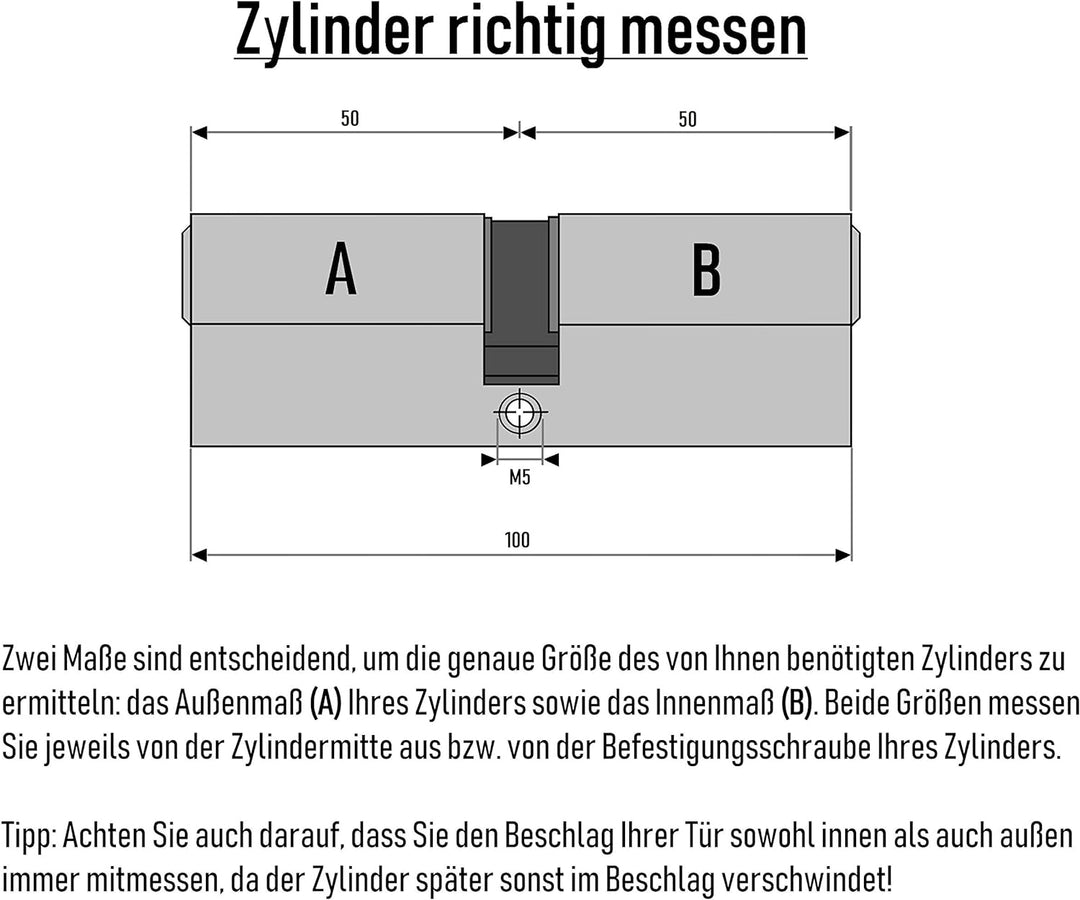 3x Profilzylinder 100 mm 50/50 gleichschliessend inkl. 15 Schlüssel