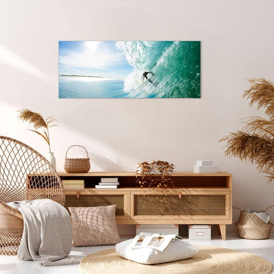 Wandbilder Dekoration Wohnzimmer Abenteuer surfer welle ozean Panorama Bilder auf Leinwand 120x50cm