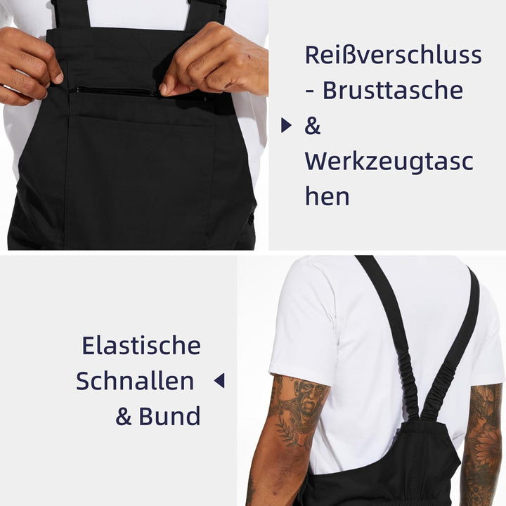WORK IDEA Arbeits-Latzhose für Männer Multi Pocket Technology Herren Arbeitslatzhose S Schwarz, S Sc