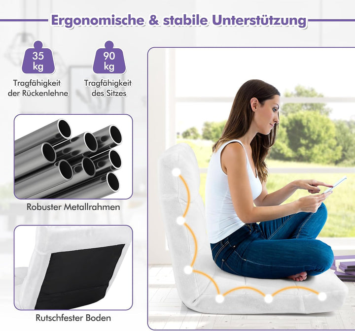 GOPLUS Bodenstuhl, Bodensofa mit Rückenlehne, Bodensessel mit Schlaffunktion, Floor Chair, Lazy Sofa