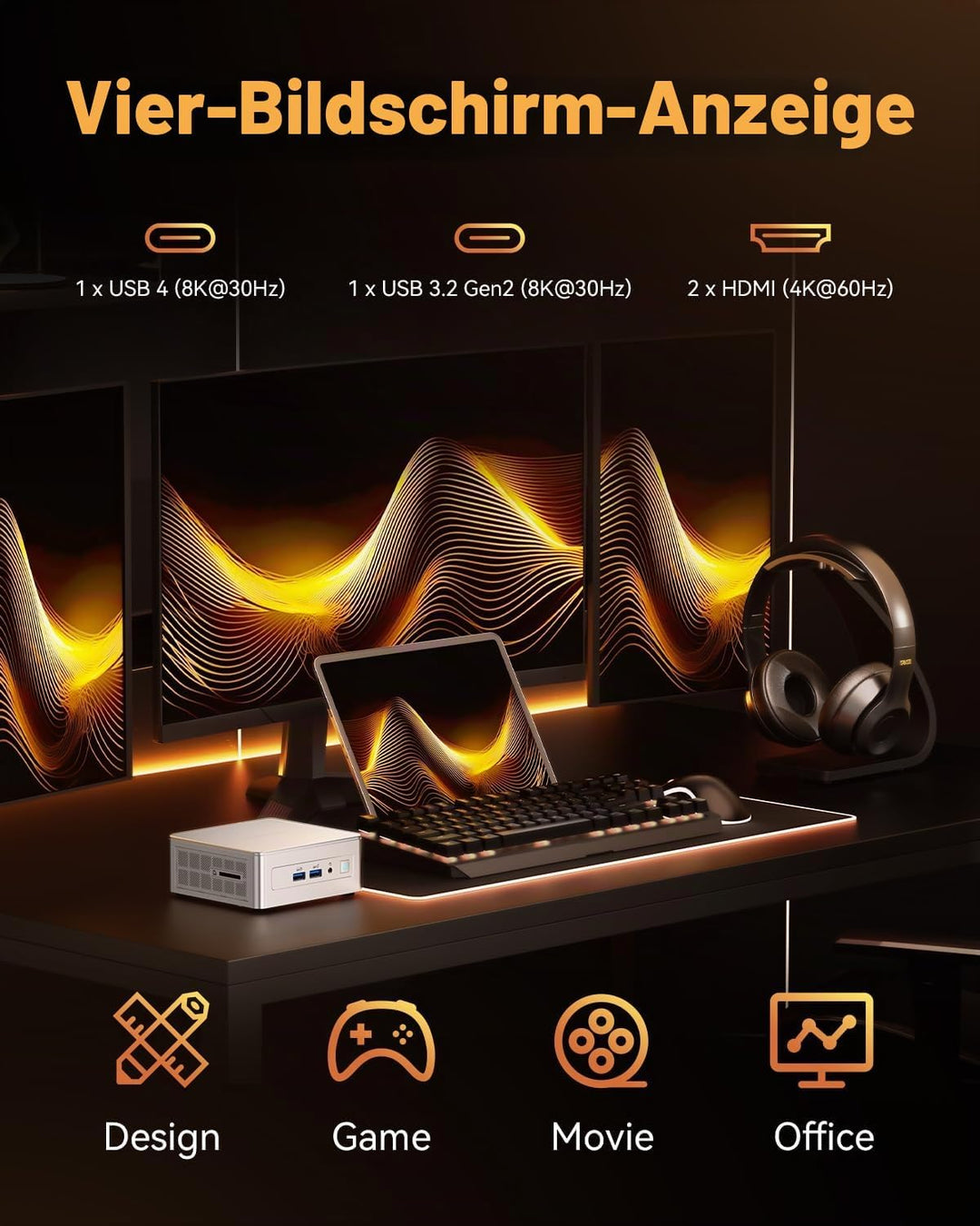 GEEKOM Mini PC Window 11 Pro, AE7 Ryzen 9 7940HS(bis zu 5,2 GHz) mit 8 Kerne 16 Threads, 32GB DDR5 1