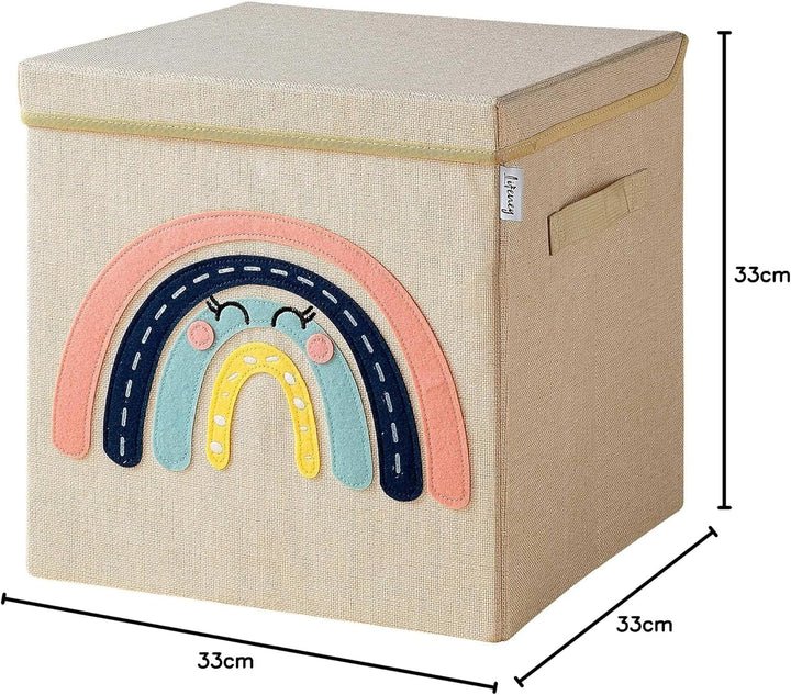 Aufbewahrungsbox mit Deckel und Regenbogen I Spielzeugbox mit Motiv passend für Würfelregale I Ordnu