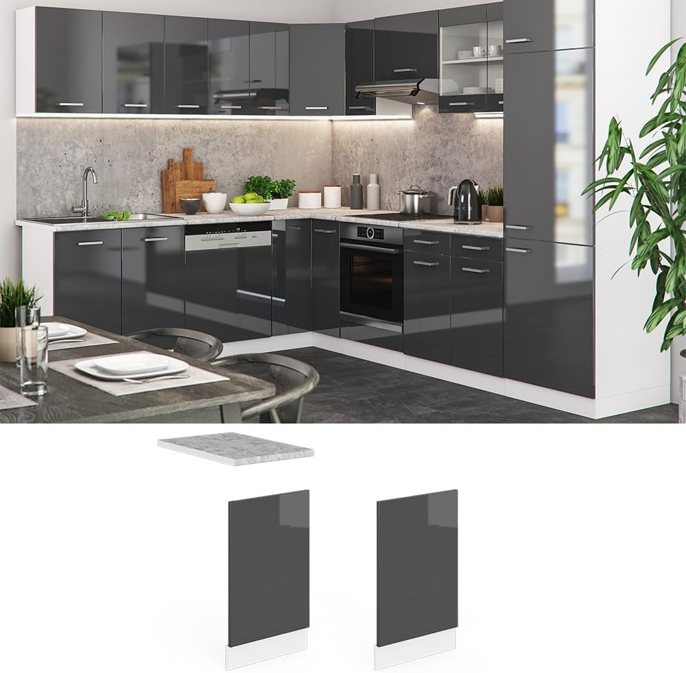 Vicco Frontblende R-Line, Anthrazit Hochglanz/Weiss, 45 cm ohne Arbeitsplatte Anthrazit Hochglanz Ge