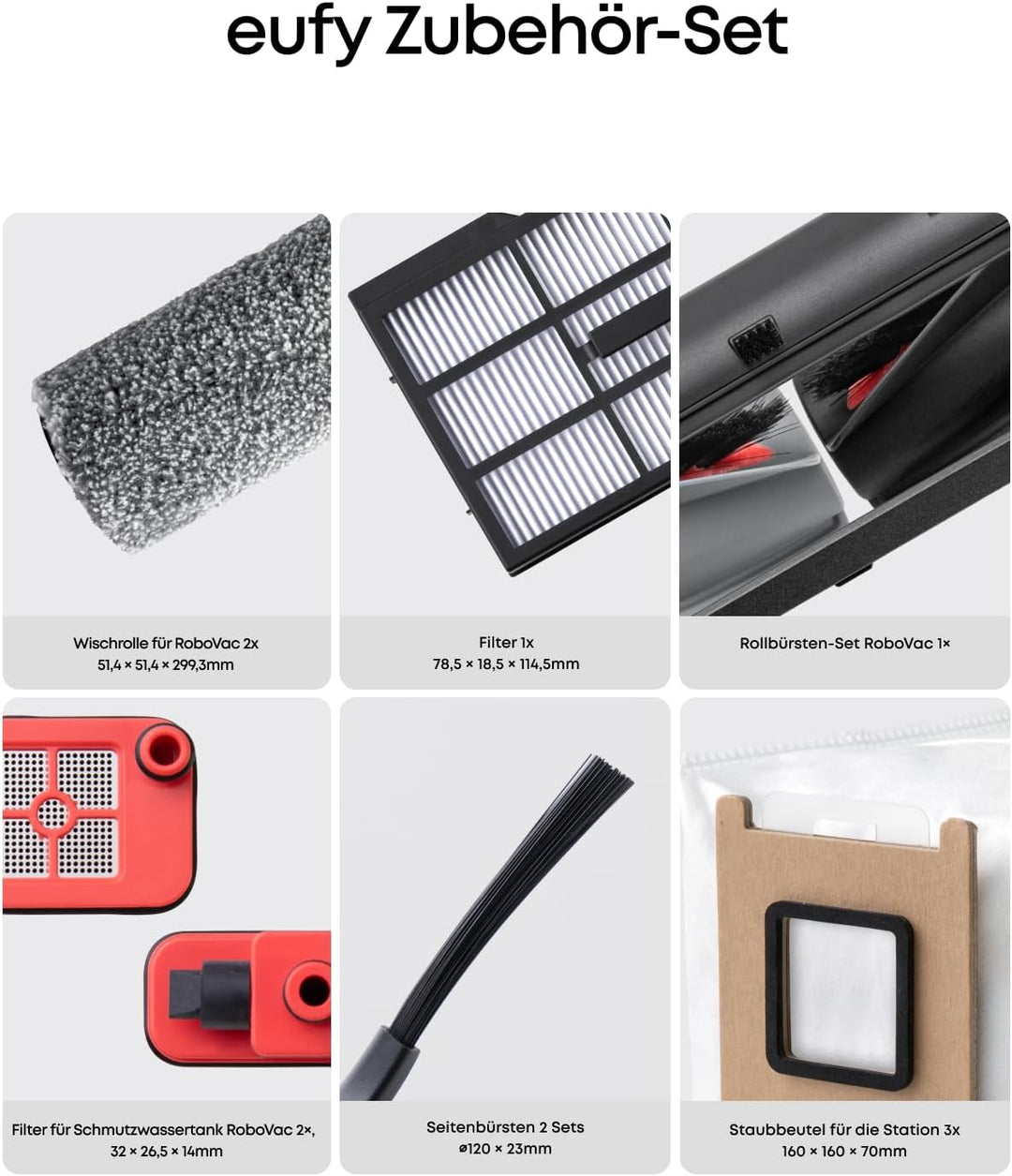 eufy Zubehörset, Seitenbürste, Filter, Rollbürste für eufy E25/E28 Omni Saugroboter, Staubbeutel &amp; S