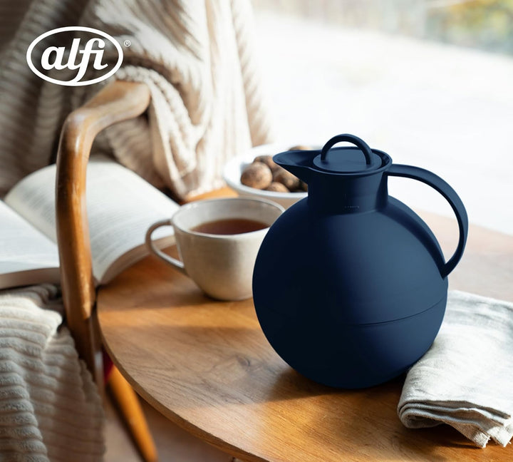 alfi KUGEL 0,94l, dark blue mat, Kunststoff-Isolierkanne mit hygienischem Hartglaseinsatz, Drehversc