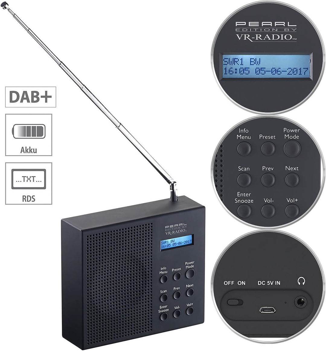 VR-Radio Outdoor Radio DAB+: Digitales DAB+/FM-Radio mit Akku, Dual-Wecker, RDS, LCD-Display, Timer