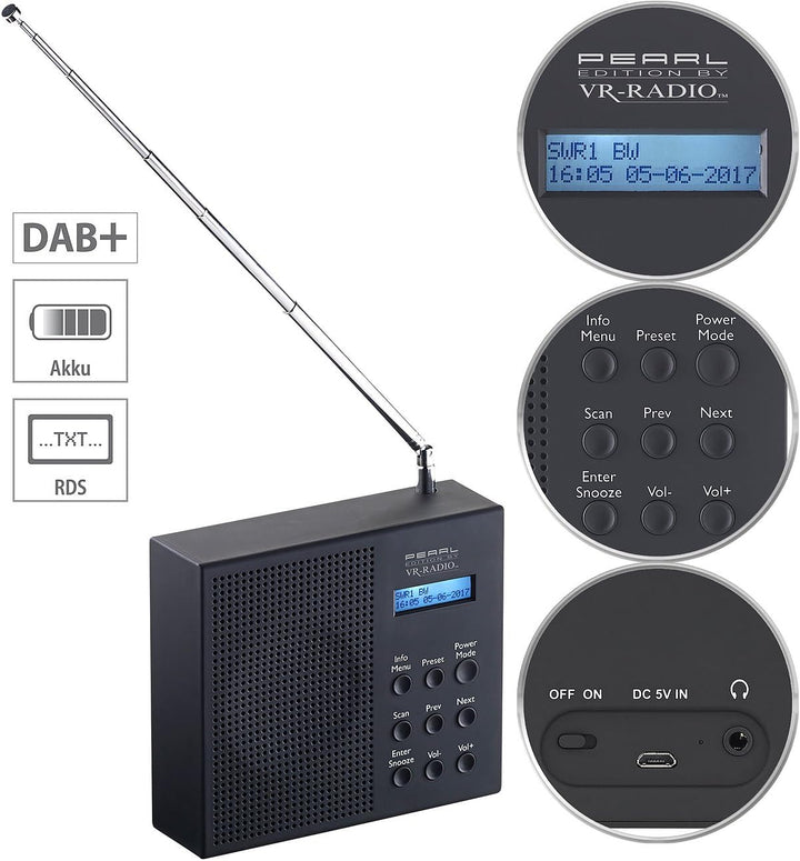 VR-Radio Outdoor Radio DAB+: Digitales DAB+/FM-Radio mit Akku, Dual-Wecker, RDS, LCD-Display, Timer