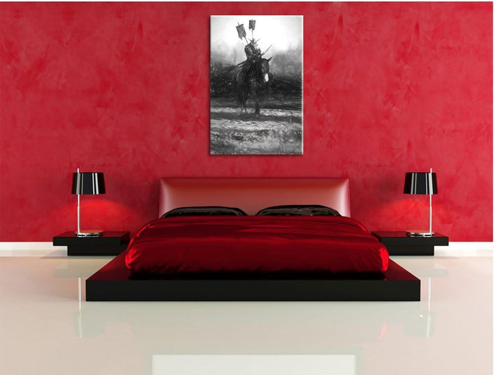 Pixxprint Samurai Krieger auf einem Pferd Kunst Kohle Effekt, Format: 100x70 auf Leinwand, 100x70