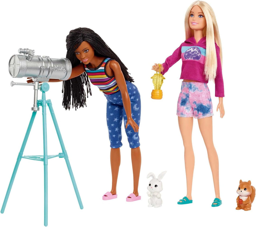 Barbie HGC18 - Barbie „Abenteuer zu zweit“ Camping-Spielset mit Zelt, 2 Barbie-Puppen und 20 Zubehör