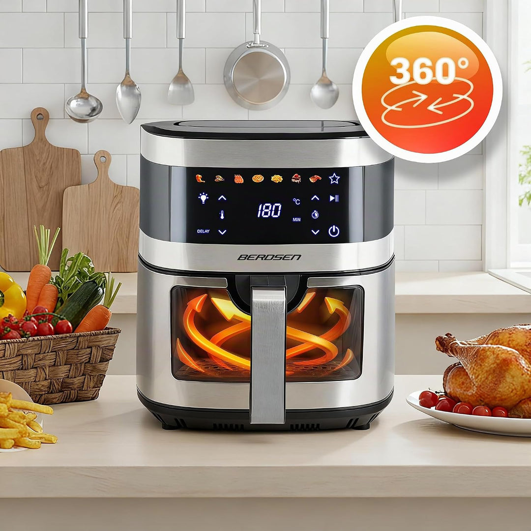 Berdsen Heissluftfritteuse XXL 9,1L - Airfryer mit Sichtfenster und Touchscreen - 1700W - 7 Programm