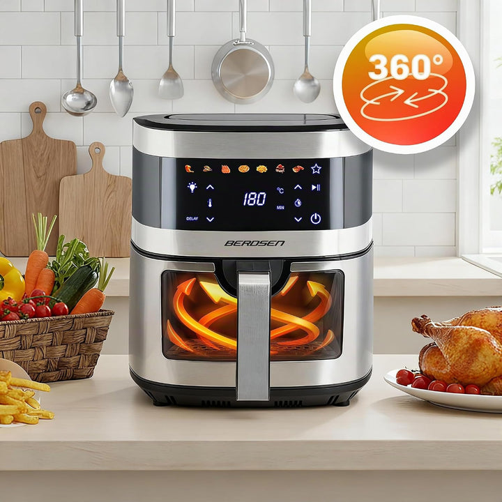 Berdsen Heissluftfritteuse XXL 9,1L - Airfryer mit Sichtfenster und Touchscreen - 1700W - 7 Programm